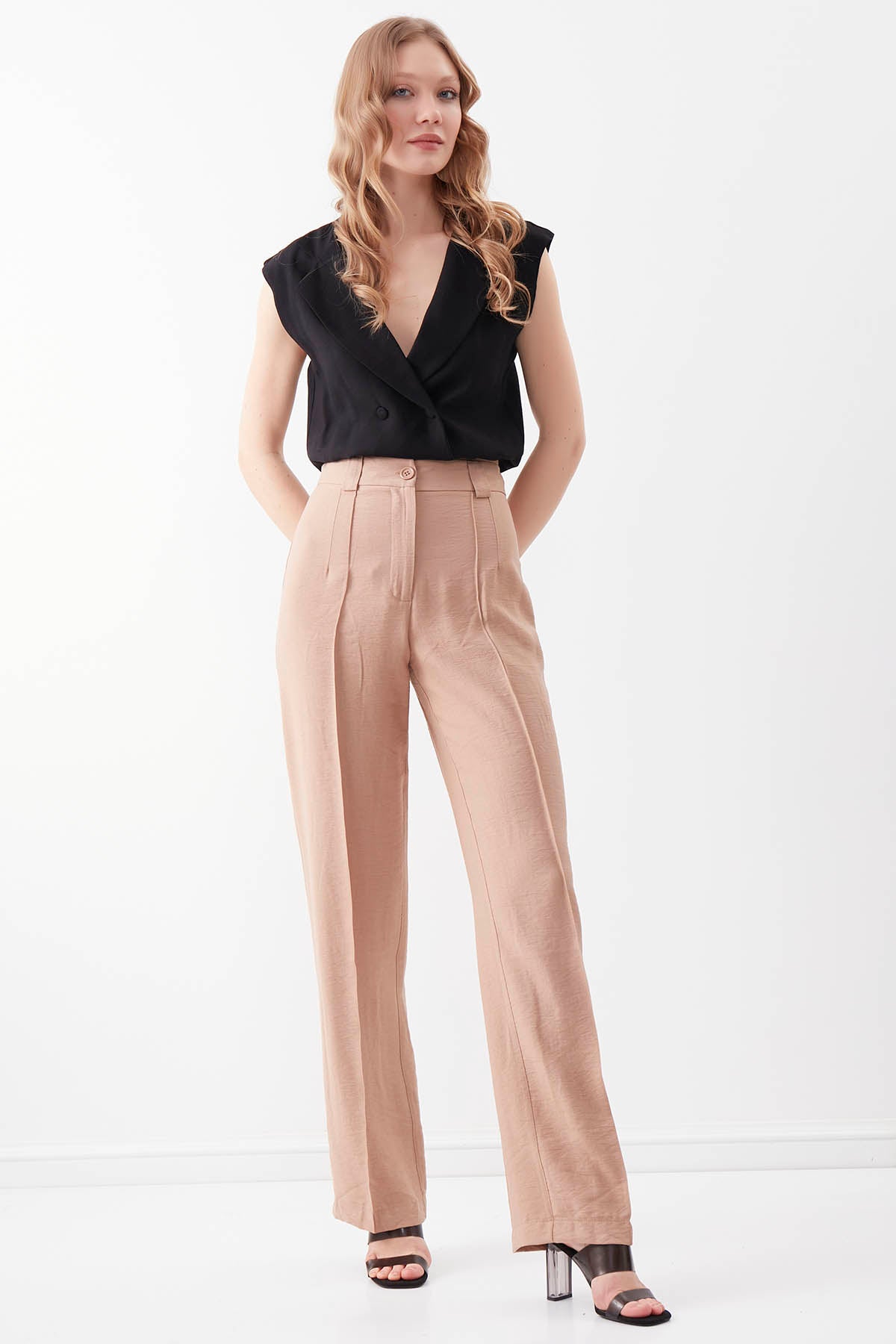 VISCOSE FLAXEN FRONT STITCH TROUSERS