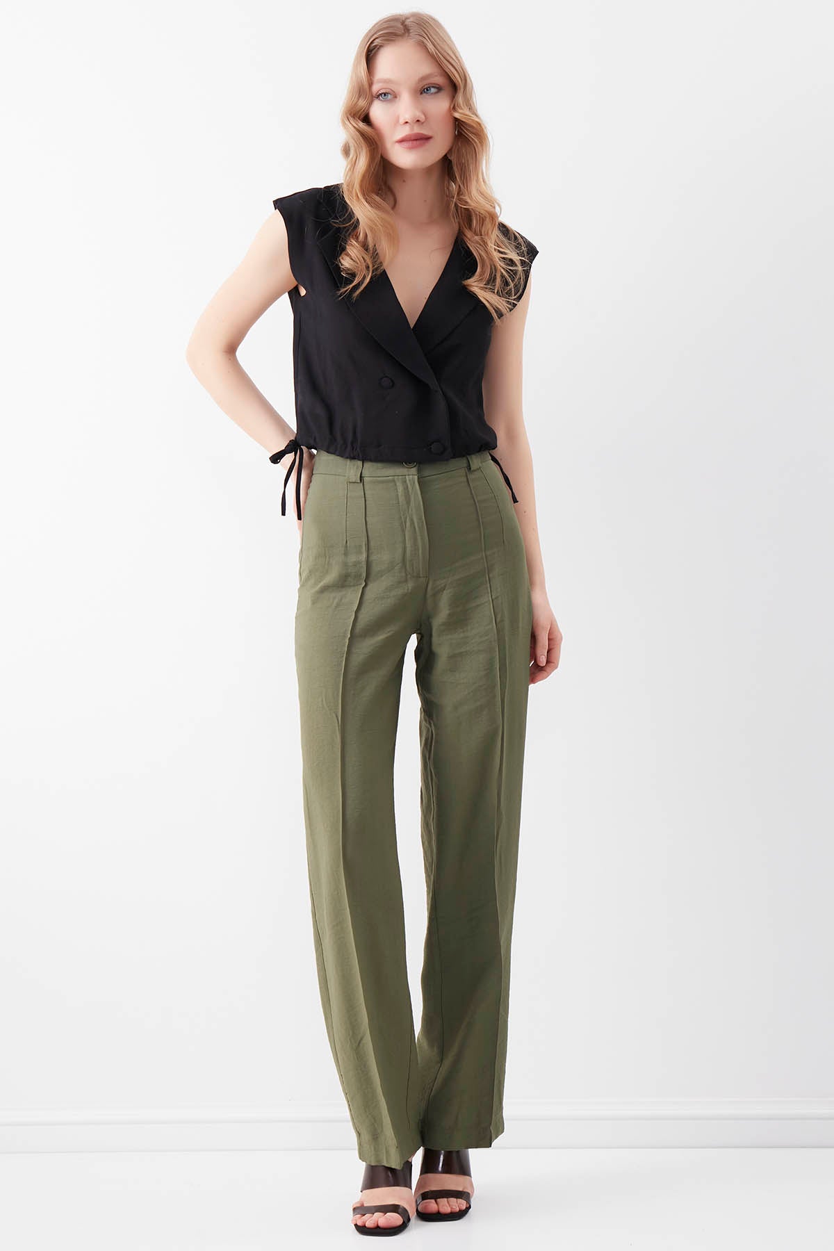 VISCOSE FLAXEN FRONT STITCH TROUSERS