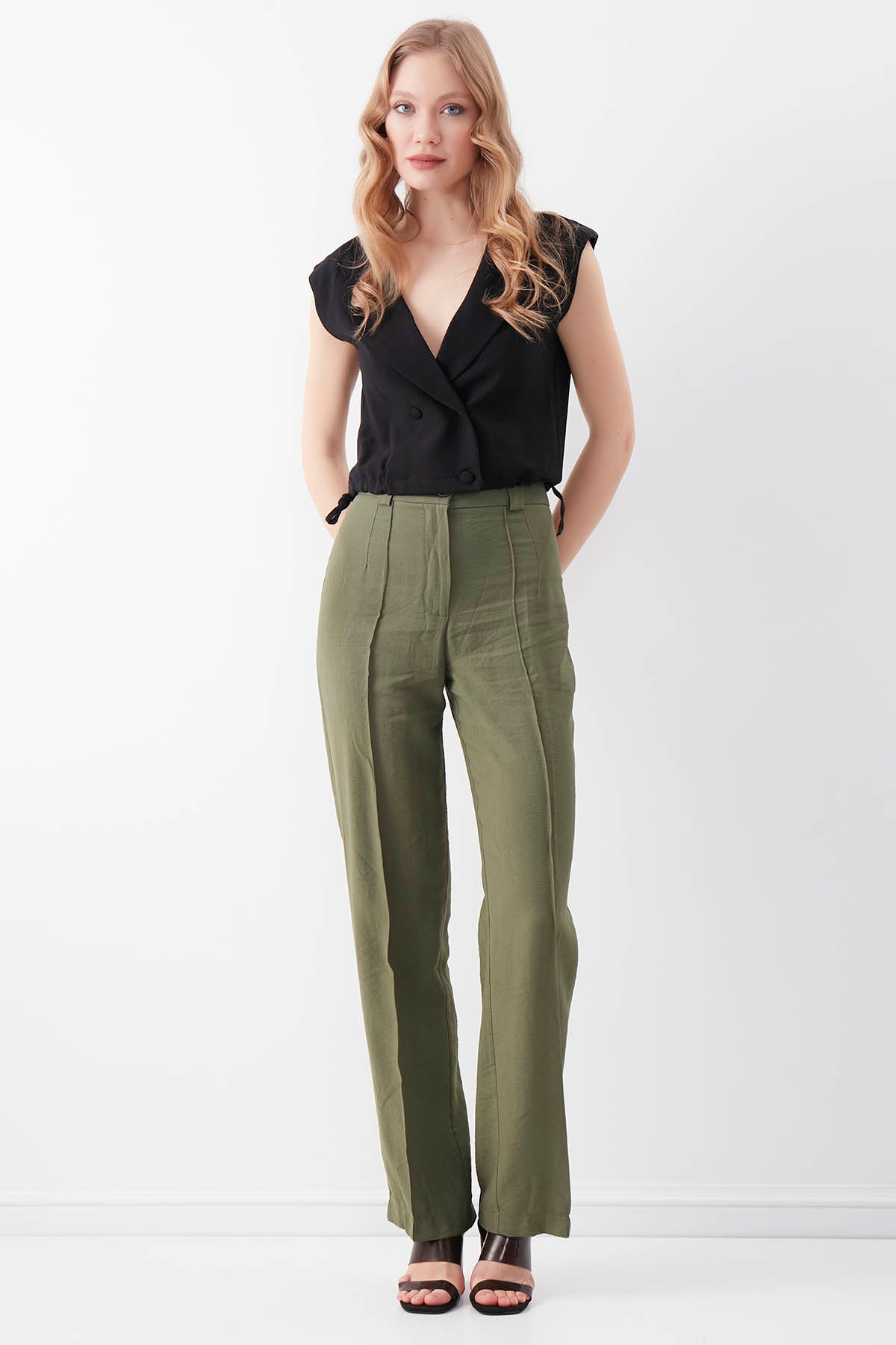 VISCOSE FLAXEN FRONT STITCH TROUSERS