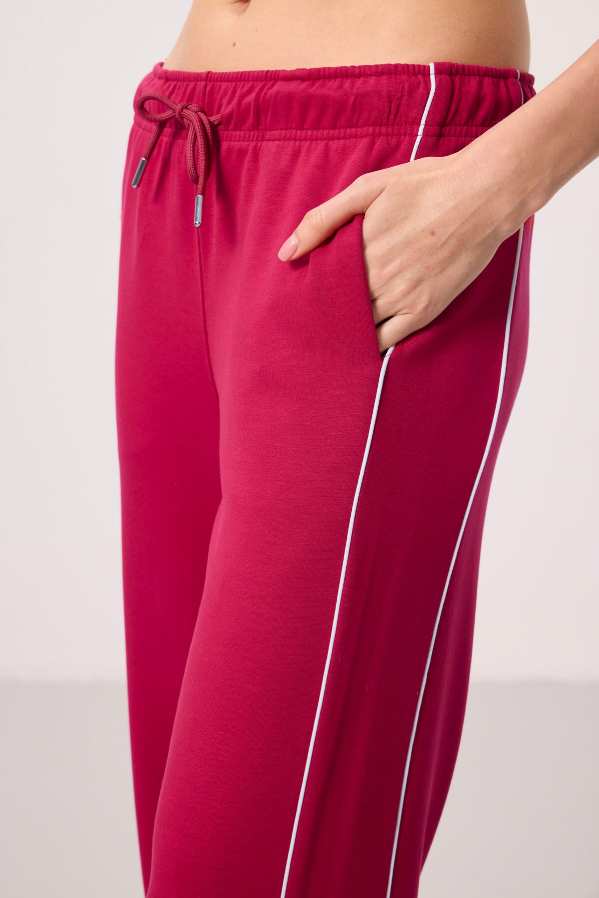 Viva Red Soft Textured Side Panel Detailed Wide Leg Women's Palazzo Trousers - 94669