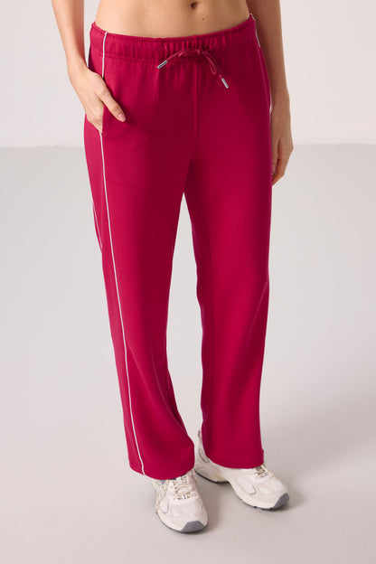 Viva Red Soft Textured Side Panel Detailed Wide Leg Women's Palazzo Trousers - 94669