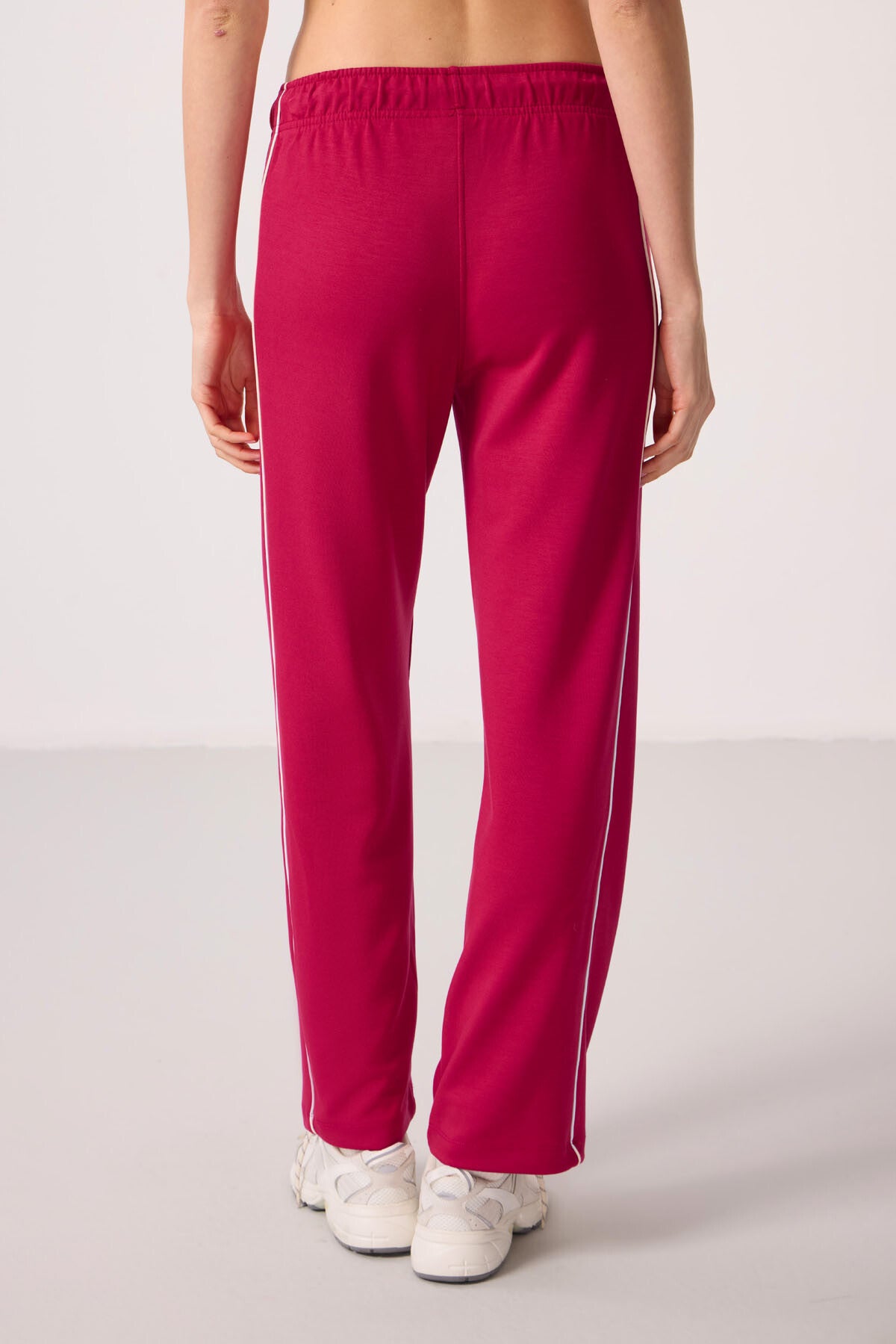 Viva Red Soft Textured Side Panel Detailed Wide Leg Women's Palazzo Trousers - 94669