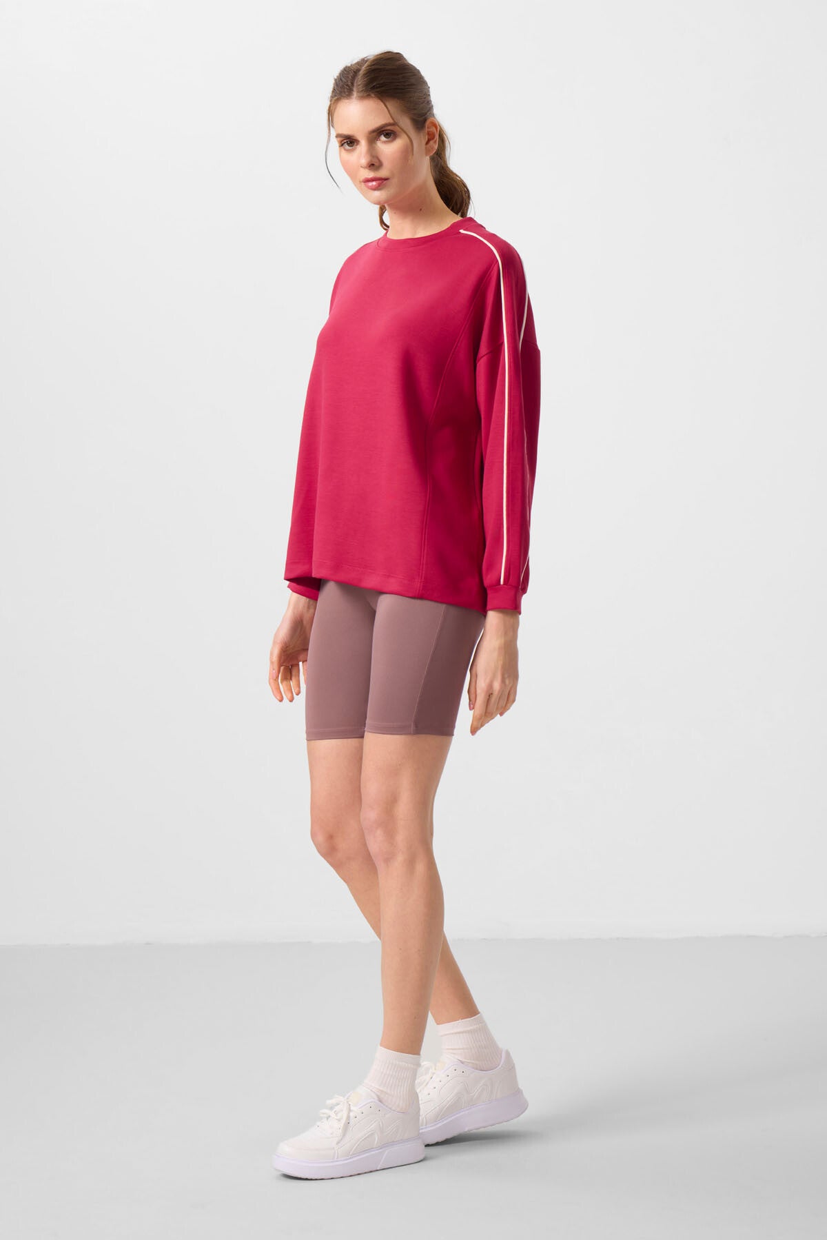 Viva Red Soft Textured O Collar Oversize Women's Tunic Sweatshirt - 97303