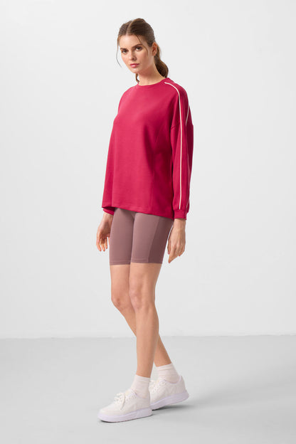 Viva Red Soft Textured O Collar Oversize Women's Tunic Sweatshirt - 97303