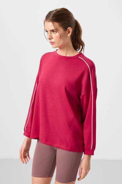 Viva Red Soft Textured O Collar Oversize Women's Tunic Sweatshirt - 97303