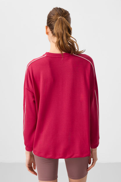 Viva Red Soft Textured O Collar Oversize Women's Tunic Sweatshirt - 97303