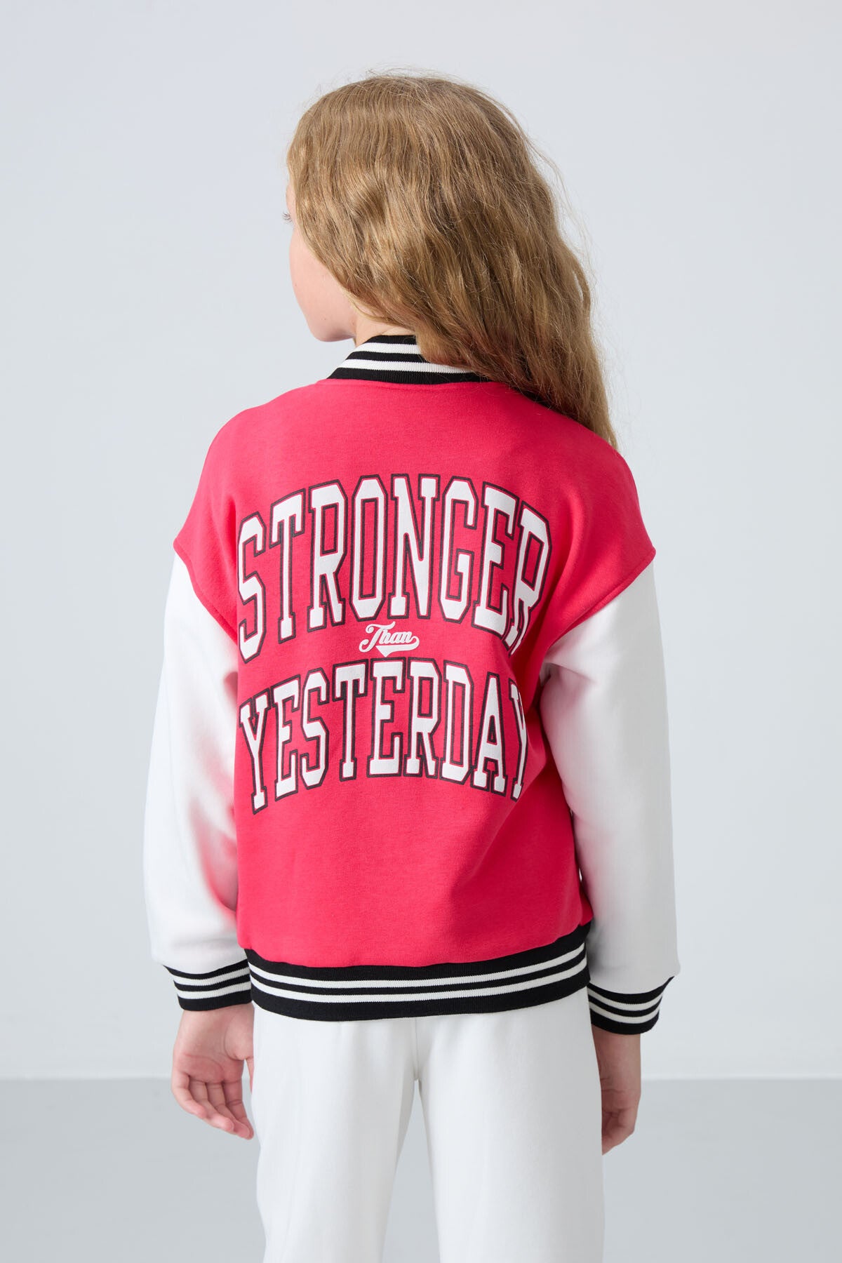 Viva Red Cotton Fluffy Lined Soft Textured Standard Fit Embroidered Girls' College Jacket - 75163