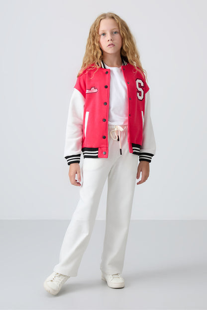Viva Red Cotton Fluffy Lined Soft Textured Standard Fit Embroidered Girls' College Jacket - 75163