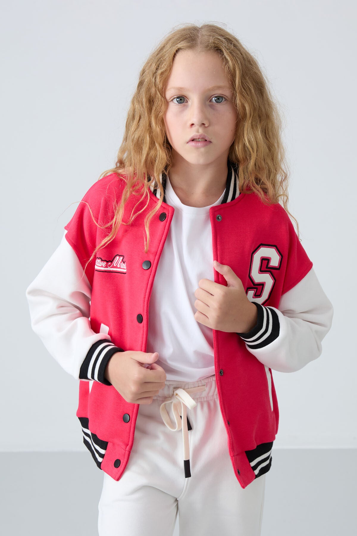 Viva Red Cotton Fluffy Lined Soft Textured Standard Fit Embroidered Girls' College Jacket - 75163