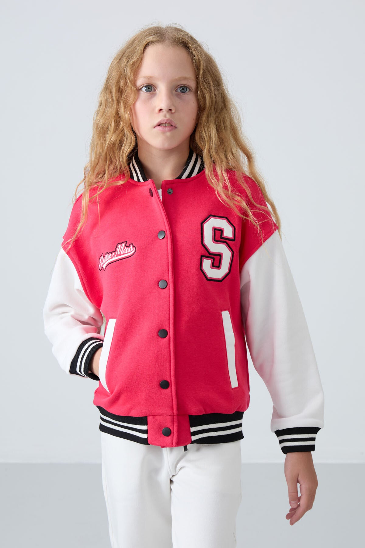 Viva Red Cotton Fluffy Lined Soft Textured Standard Fit Embroidered Girls' College Jacket - 75163