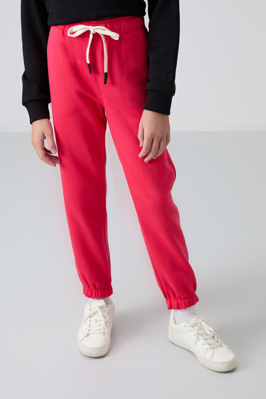 Viva Red Cotton Fleece-Lined Soft Textured Standard Fit Embroidered Girls' Tracksuit Bottom - 75158