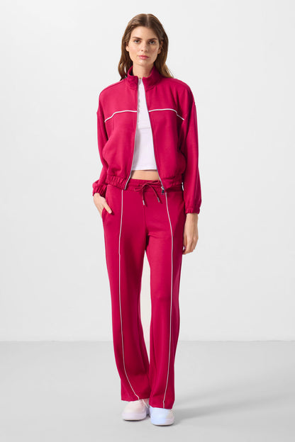 Viva Red Soft Textured High Collar Oversize Elastane Women's Tracksuit Set - 95349