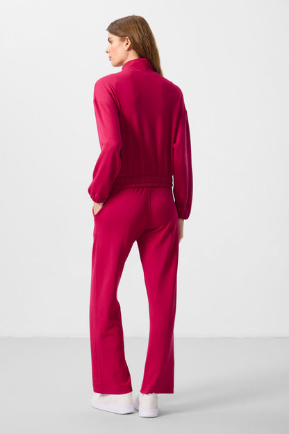 Viva Red Soft Textured High Collar Oversize Elastane Women's Tracksuit Set - 95349