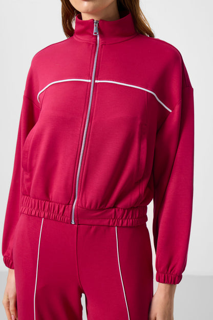 Viva Red Soft Textured High Collar Oversize Elastane Women's Tracksuit Set - 95349