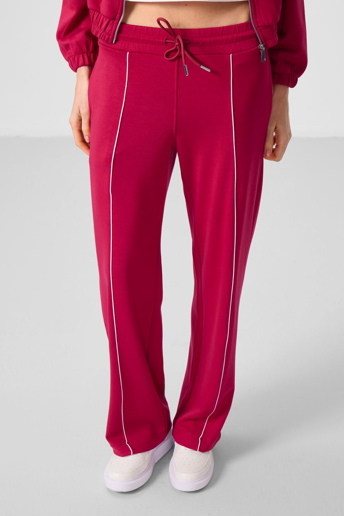 Viva Red Soft Textured High Collar Oversize Elastane Women's Tracksuit Set - 95349