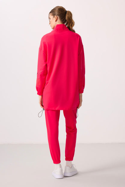 Viva Red Stand Collar Zippered Comfort Fit Women's Tracksuit Tunic Set - 95345