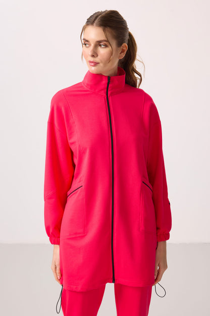Viva Red Stand Collar Zippered Comfort Fit Women's Tracksuit Tunic Set - 95345