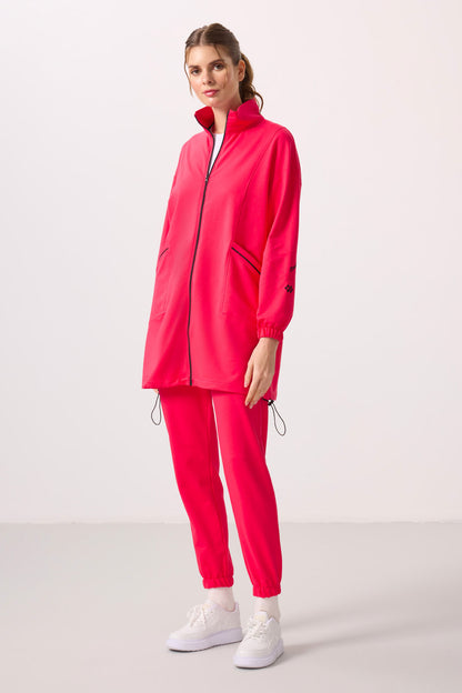 Viva Red Stand Collar Zippered Comfort Fit Women's Tracksuit Tunic Set - 95345
