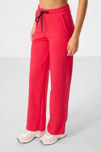 Viva Red High Neck Zippered Cotton Women's Tracksuit Tunic Set - 95346