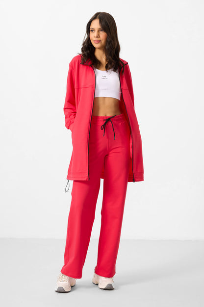 Viva Red High Neck Zippered Cotton Women's Tracksuit Tunic Set - 95346