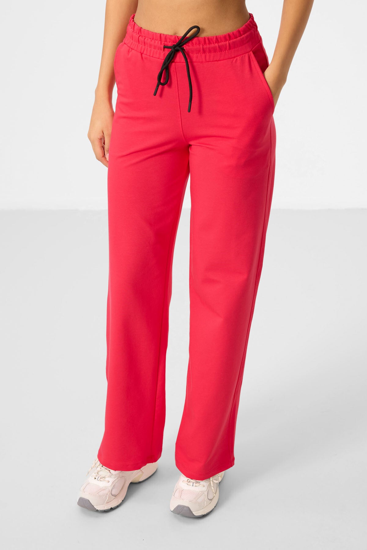 Viva Red High Neck Zippered Cotton Women's Tracksuit Tunic Set - 95346