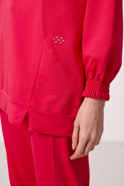Viva Red O Collar Basic Oversize Women's Tracksuit Tunic Set - 95347