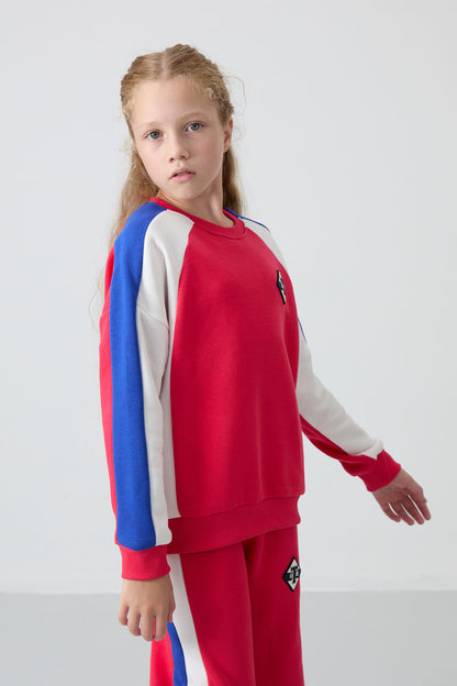 Viva Red Cotton Fleece-Lined Soft Textured Standard Fit Printed Girls' Tracksuit Set - 75165