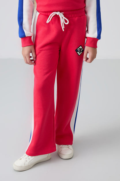 Viva Red Cotton Fleece-Lined Soft Textured Standard Fit Printed Girls' Tracksuit Set - 75165
