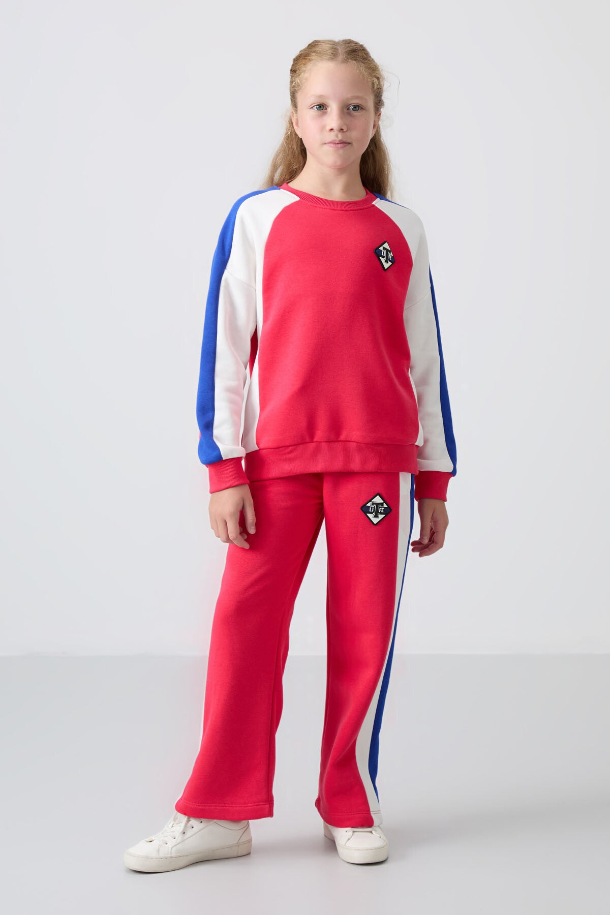 Viva Red Cotton Fleece-Lined Soft Textured Standard Fit Printed Girls' Tracksuit Set - 75165