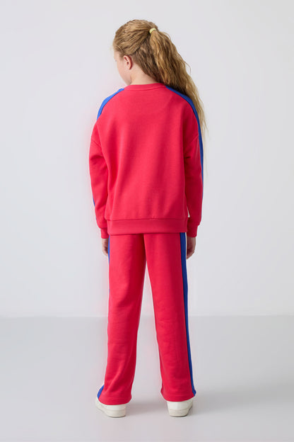 Viva Red Cotton Fleece-Lined Soft Textured Standard Fit Printed Girls' Tracksuit Set - 75165