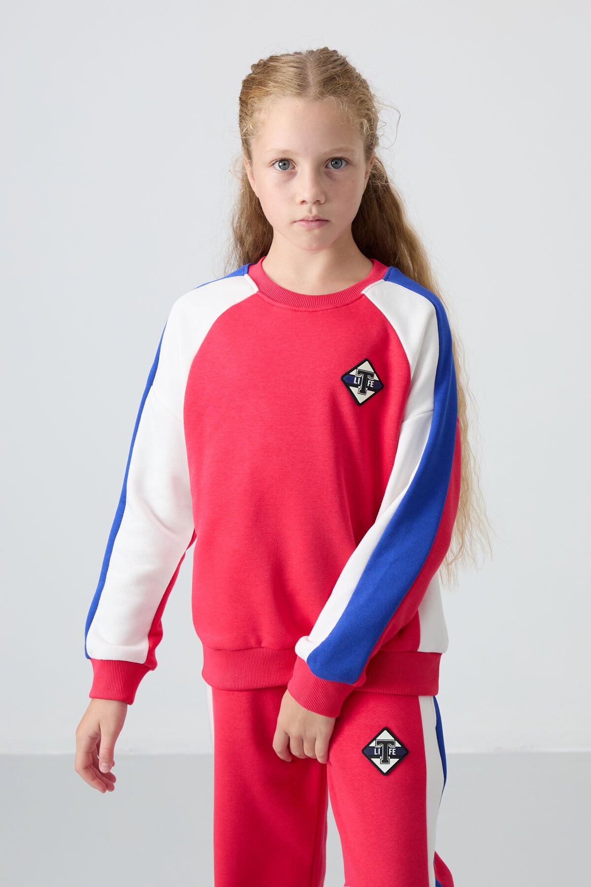 Viva Red Cotton Fleece-Lined Soft Textured Standard Fit Printed Girls' Tracksuit Set - 75165
