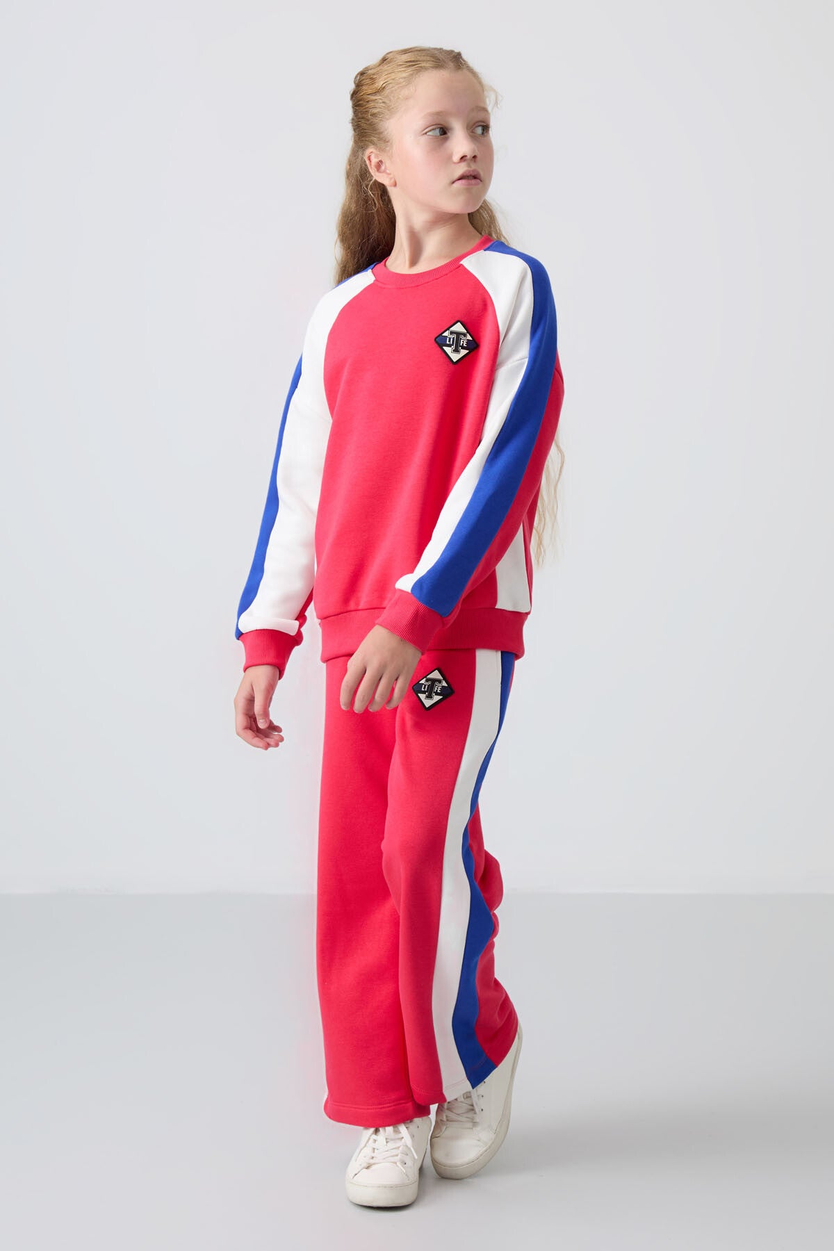 Viva Red Cotton Fleece-Lined Soft Textured Standard Fit Printed Girls' Tracksuit Set - 75165
