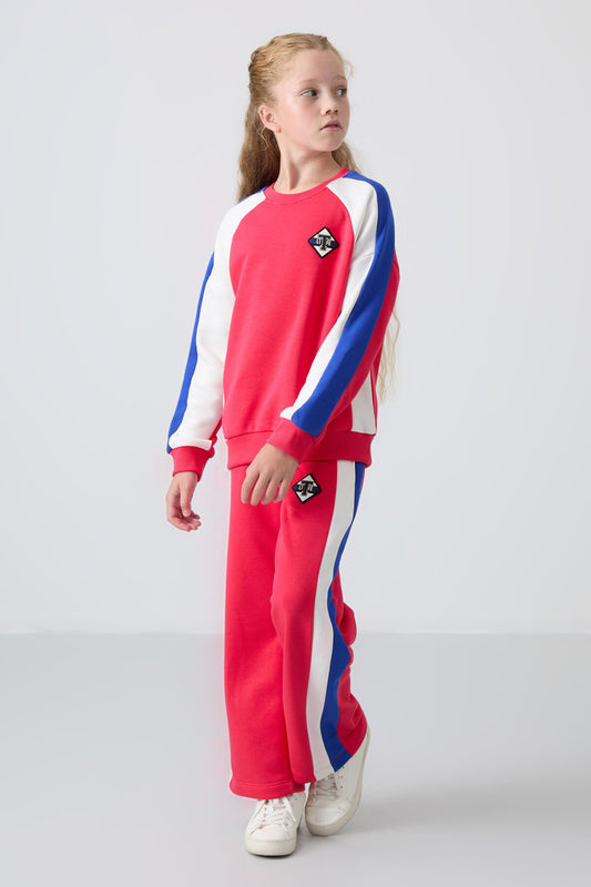 Viva Red Cotton Fleece-Lined Soft Textured Standard Fit Printed Girls' Tracksuit Set - 75165