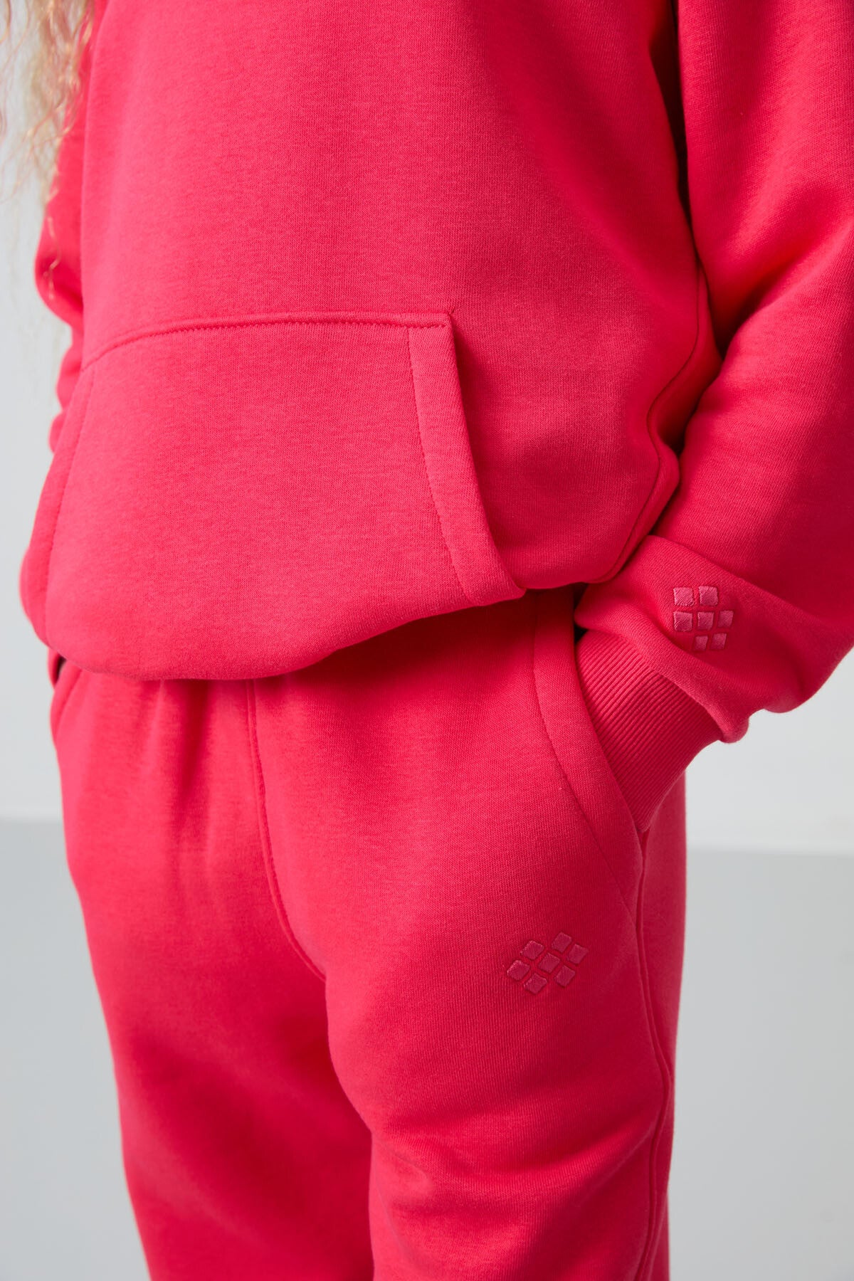 Viva Red Cotton Fleece-Lined Soft Textured Standard Fit Embroidered Girls' Tracksuit Set - 75162