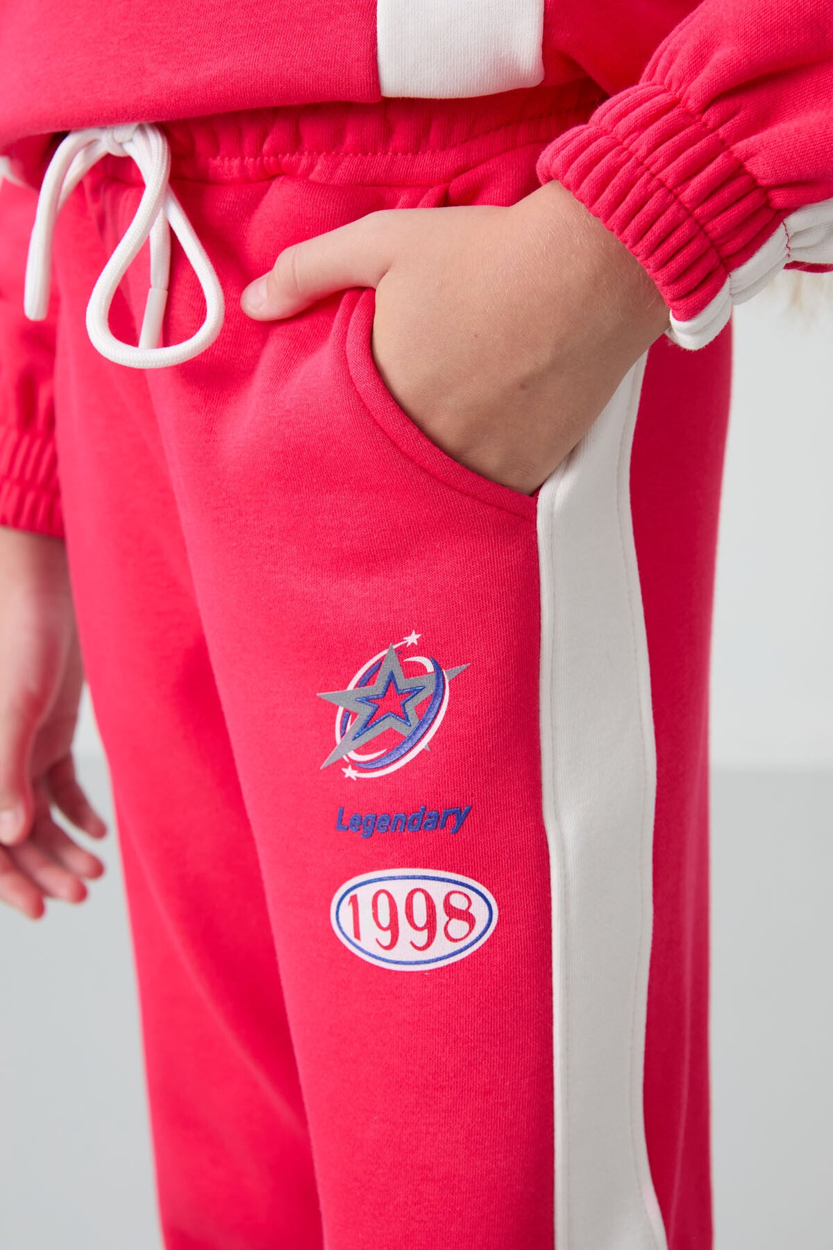 Viva Red Cotton Fleece-Lined Soft Textured Standard Fit Printed Girls' Tracksuit Set - 75166