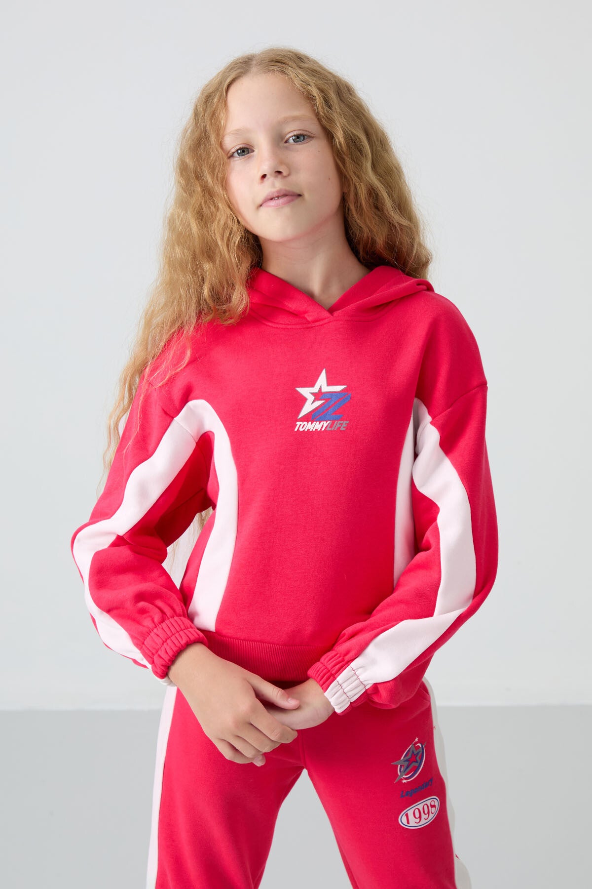 Viva Red Cotton Fleece-Lined Soft Textured Standard Fit Printed Girls' Tracksuit Set - 75166