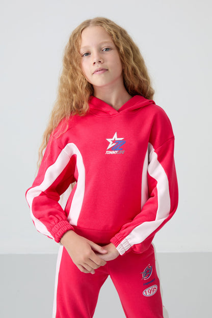 Viva Red Cotton Fleece-Lined Soft Textured Standard Fit Printed Girls' Tracksuit Set - 75166