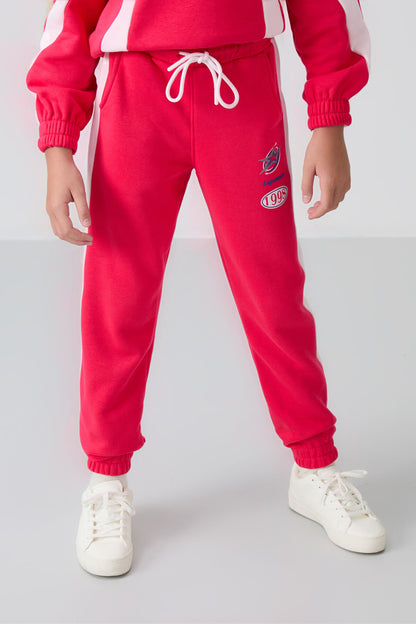 Viva Red Cotton Fleece-Lined Soft Textured Standard Fit Printed Girls' Tracksuit Set - 75166