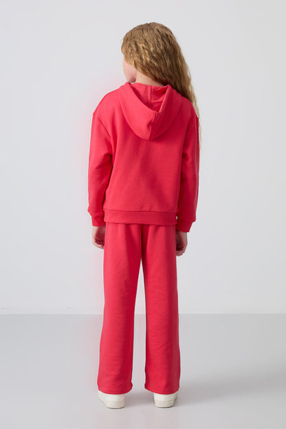 Viva Red Cotton Fleece-Lined Soft Textured Oversize Print Girls' Tracksuit Set - 75147