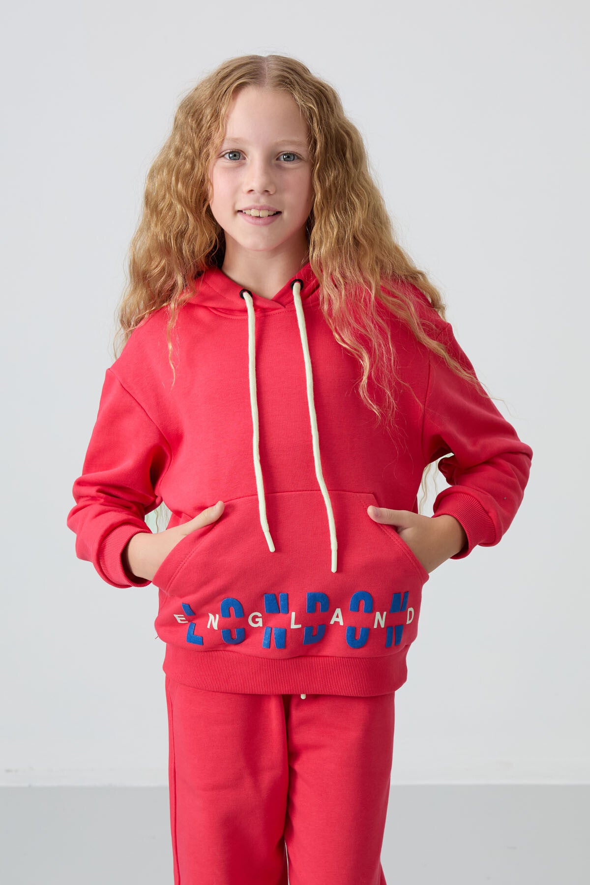 Viva Red Cotton Fleece-Lined Soft Textured Oversize Print Girls' Tracksuit Set - 75147