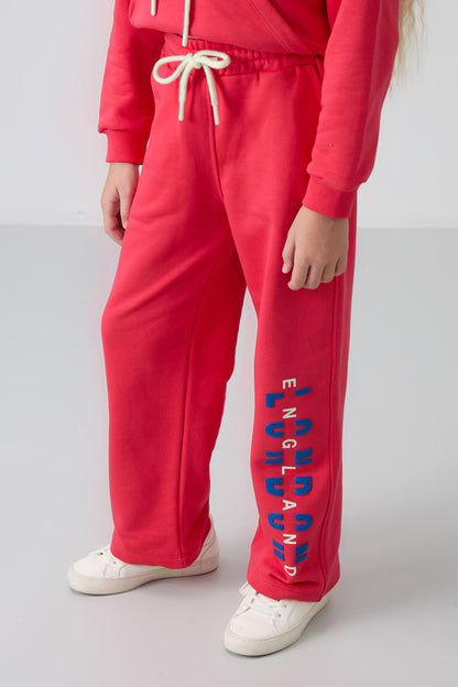 Viva Red Cotton Fleece-Lined Soft Textured Oversize Print Girls' Tracksuit Set - 75147