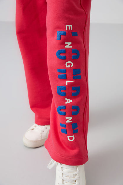 Viva Red Cotton Fleece-Lined Soft Textured Oversize Print Girls' Tracksuit Set - 75147