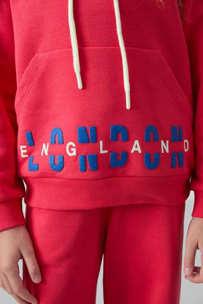 Viva Red Cotton Fleece-Lined Soft Textured Oversize Print Girls' Tracksuit Set - 75147