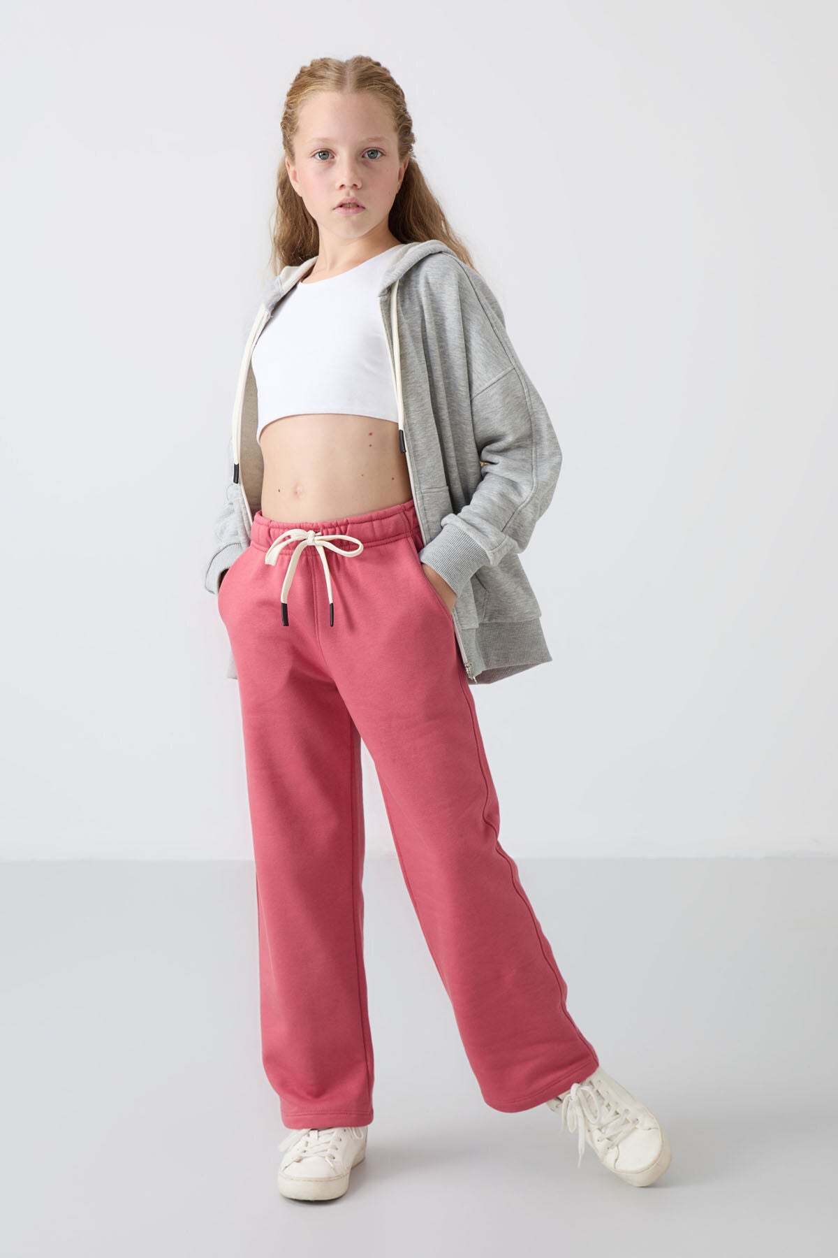 Wild Rose Cotton Lined Fleece Soft Textured Standard Fit Embroidered Girls' Tracksuit Bottom - 75146
