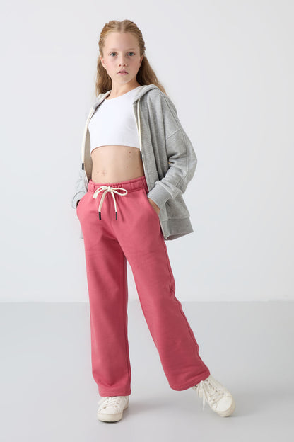 Wild Rose Cotton Lined Fleece Soft Textured Standard Fit Embroidered Girls' Tracksuit Bottom - 75146