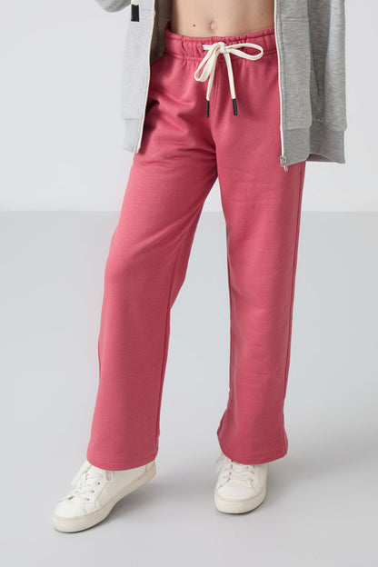 Wild Rose Cotton Lined Fleece Soft Textured Standard Fit Embroidered Girls' Tracksuit Bottom - 75146