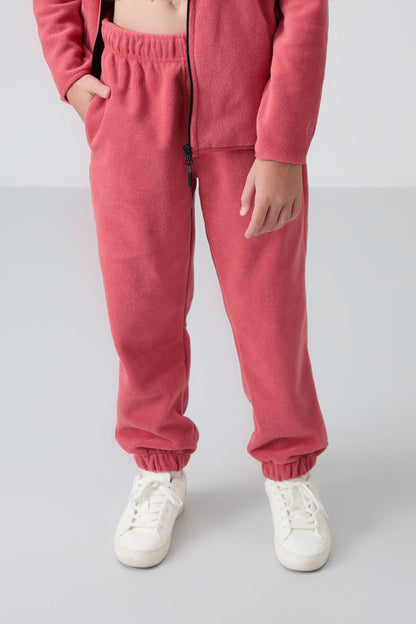 Wild Rose Thick Soft Textured Standard Fit Embroidered Fleece Girls' Tracksuit Bottom - 75155