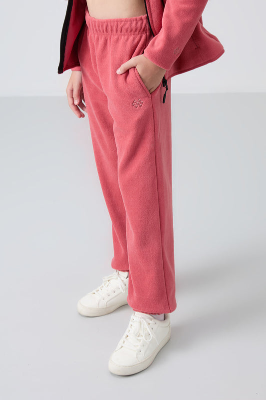 Wild Rose Thick Soft Textured Standard Fit Embroidered Fleece Girls' Tracksuit Bottom - 75155