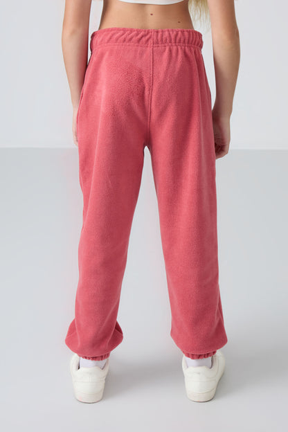 Wild Rose Thick Soft Textured Standard Fit Embroidered Fleece Girls' Tracksuit Bottom - 75155