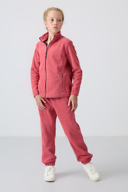 Wild Rose Thick Soft Textured Standard Fit Embroidered Fleece Girls' Tracksuit Bottom - 75155